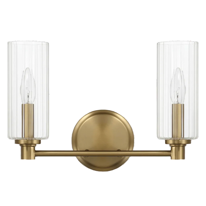 Regal Double Light Vanity | Satin Brass & Clear Ribbed Glass
