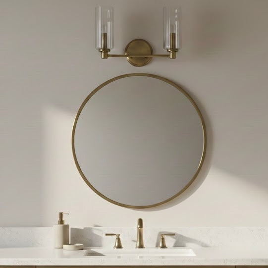 Regal Double Light Vanity | Satin Brass & Clear Ribbed Glass