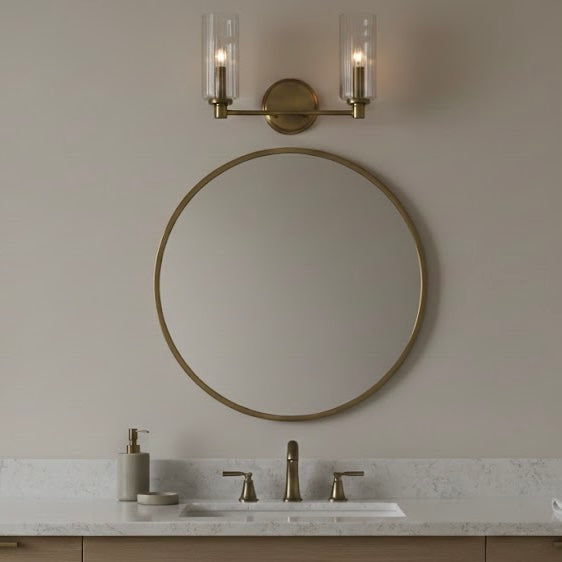 Regal Double Light Vanity | Satin Brass & Clear Ribbed Glass