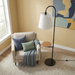 Seoul Black Floor Lamp | Integrated Wood Table & Metal Base