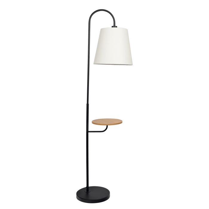 Seoul Black Floor Lamp with Rotary Switch Wood Table Metal Base - West Lamp
