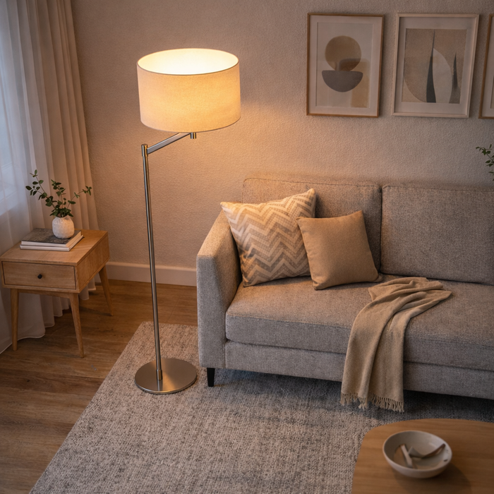 Serene Floor Lamp | Brushed Nickel & White Linen Shade