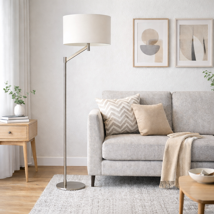 Serene Floor Lamp | Brushed Nickel & White Linen Shade