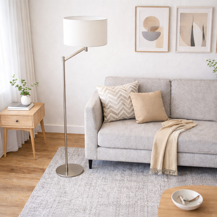 Serene Floor Lamp | Brushed Nickel & White Linen Shade