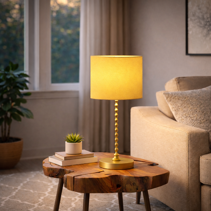 Sereno Table Lamp | Ochre Shade & Gold Twisted Design