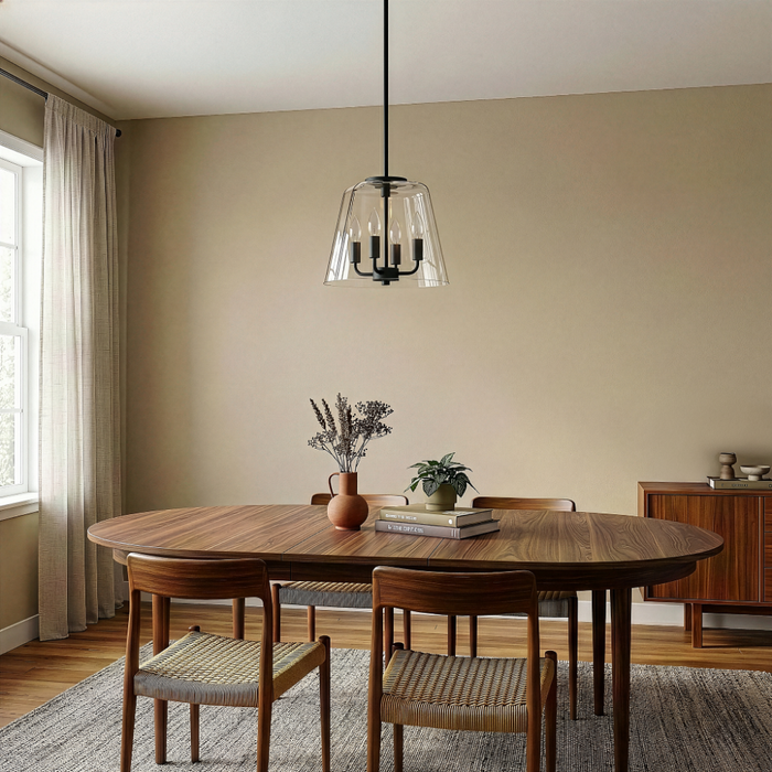 Soiree Four Candle Lights Pendant | Matte Black & Clear Glass