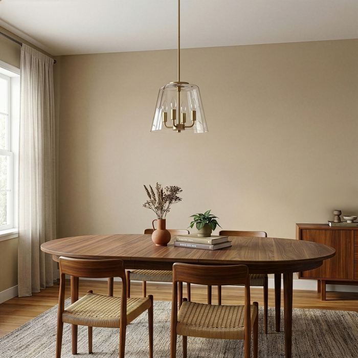 Soiree Four Candle Lights Pendant | Satin Brass & Clear Glass