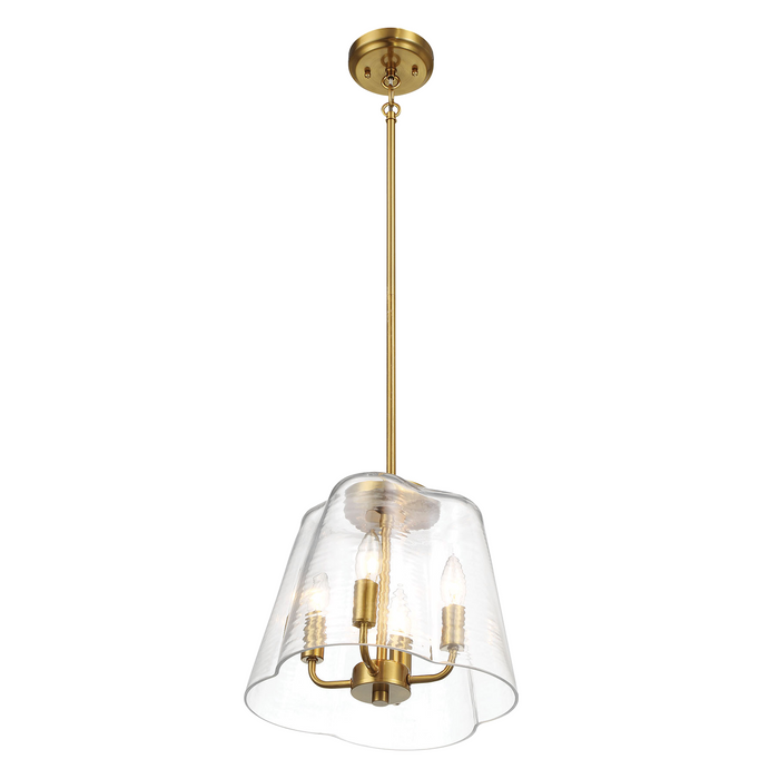 Soiree Four Candle Lights Pendant | Satin Brass & Clear Glass