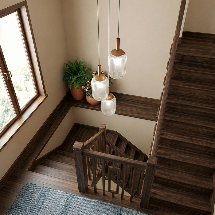 Gala Pendant Lamp | Bronze Finish & Triple Ribbed Glass