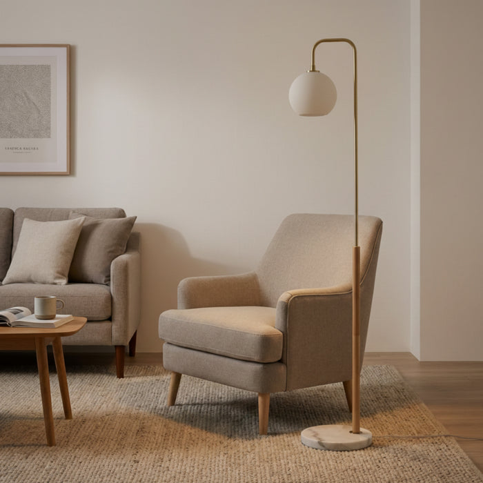 Solaris Floor Lamp | Brushed Gold & White Globe Shade