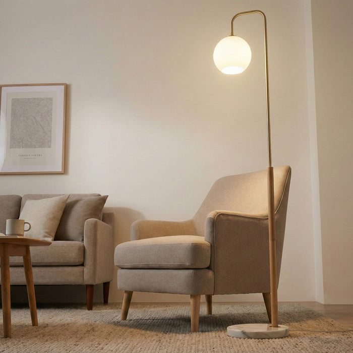 Solaris Floor Lamp | Brushed Gold & White Globe Shade