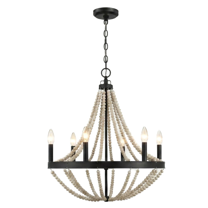 Starry Wood Chandelier | Six-Light Beaded Farmhouse Pendant Lamp