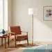 Stellar Wood & Rattan Floor Lamp | Gold Brass Accents & White Linen Shade