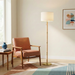 Stellar Wood & Rattan Floor Lamp | Gold Brass Accents & White Linen Shade