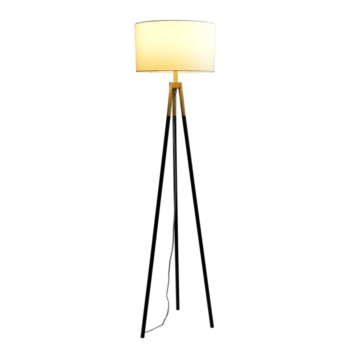 Sway Brassed Gold Floor Lamp with On/Off Switch Triple Legs White Fabric Shade - West Lamp