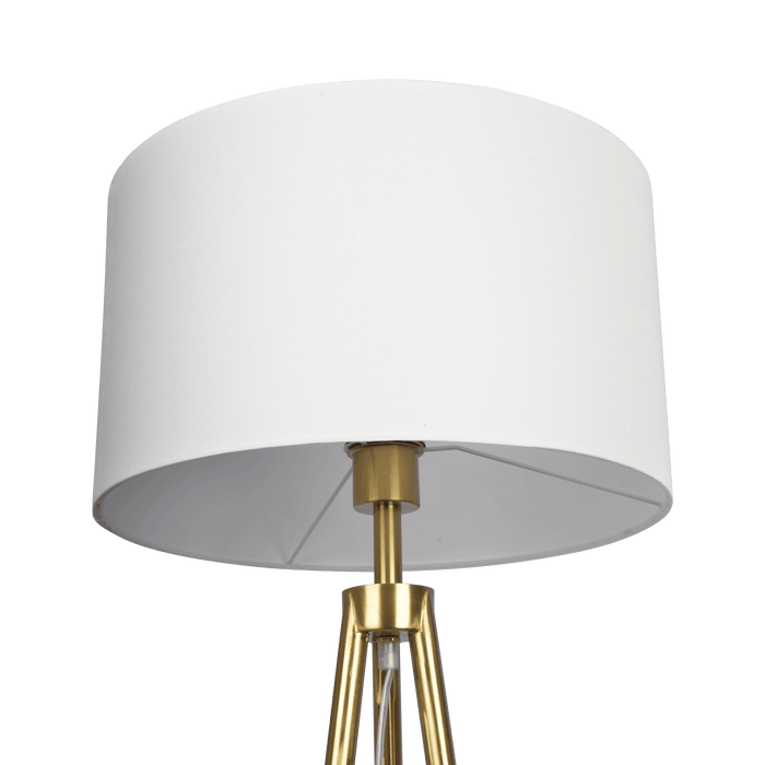 Sway Brassed Gold Floor Lamp with On/Off Switch Triple Legs White Fabric Shade - West Lamp
