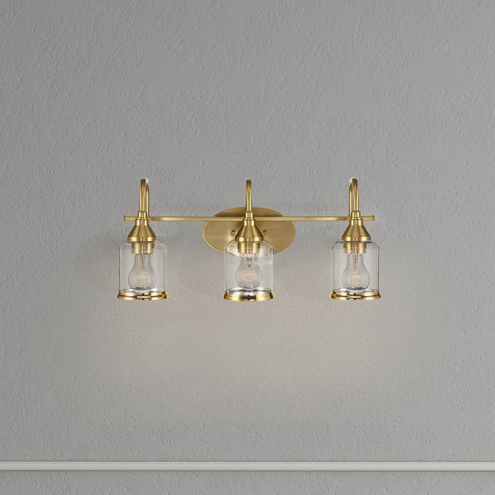 Twilight Three Lights Brushed Gold Contemporary Vanity Light 22"W × 10"H × 7.48"E with Clear Glass