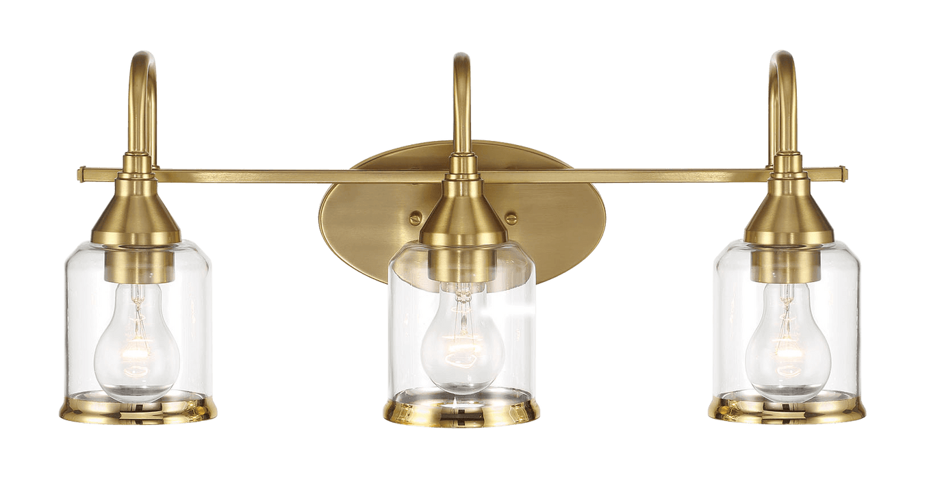 Twilight Three Lights Brushed Gold Contemporary Vanity Light 22"W × 10"H × 7.48"E with Clear Glass - West Lamp