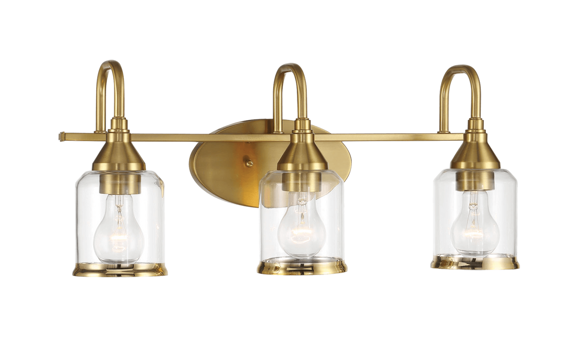 Twilight Three Lights Brushed Gold Contemporary Vanity Light 22"W × 10"H × 7.48"E with Clear Glass - West Lamp