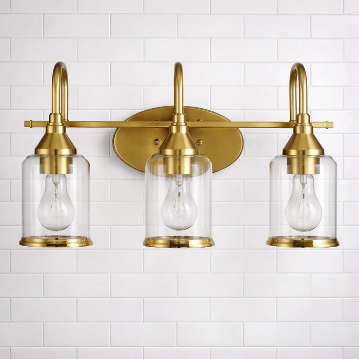 Twilight Vanity Light | Brushed Gold & Three-Light Clear Glass Design