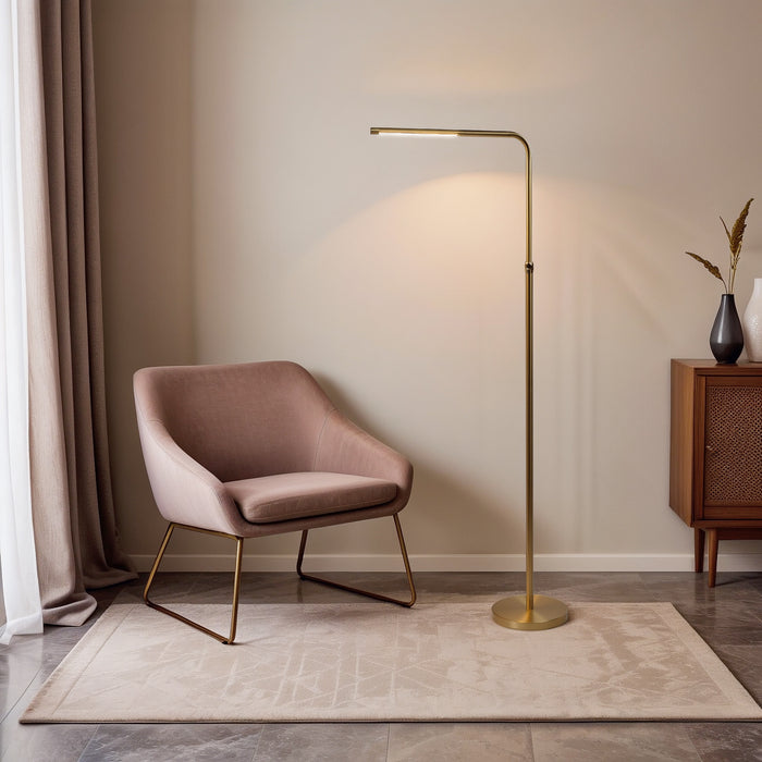 Verve Brassed Gold Floor Lamp with On/Off Switch Adjustable Led Round Base