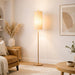 Vialux Floor Lamp | Natural Oak & Tall Woven Fabric Shade