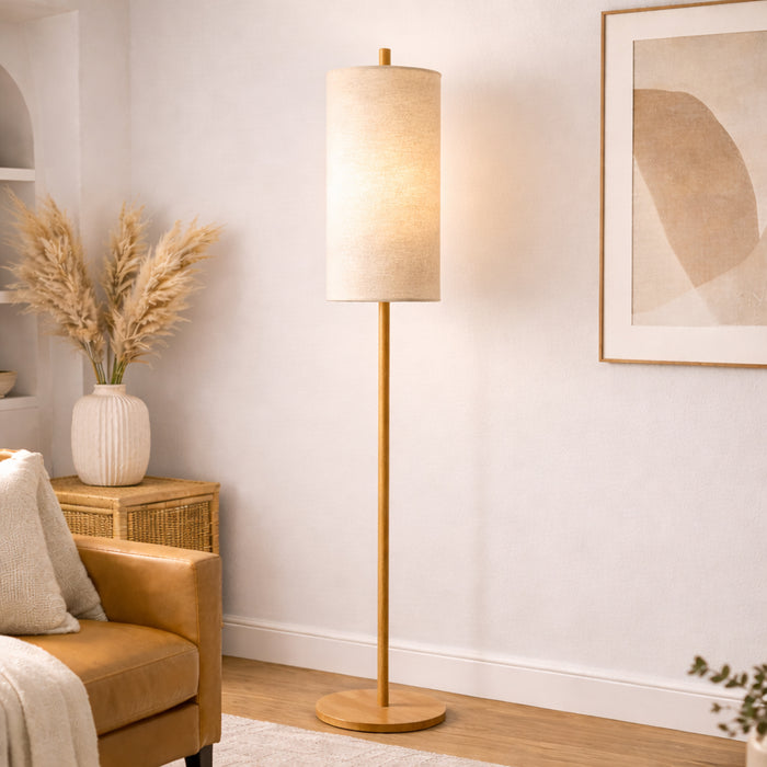 Vialux Floor Lamp | Natural Oak & Tall Woven Fabric Shade