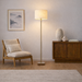 Viora Floor Lamp | Marble & Wood Base with Woven Shade