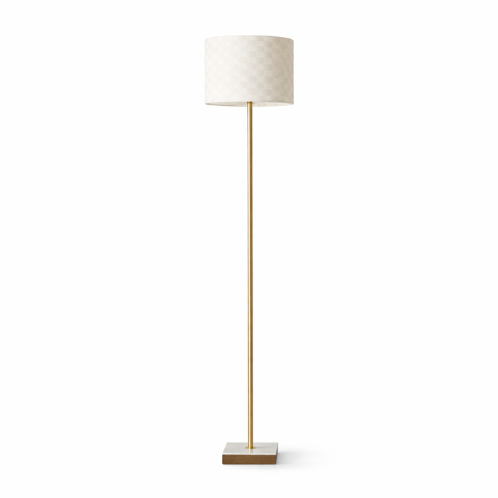 Viora Floor Lamp | Marble & Wood Base with Woven Shade