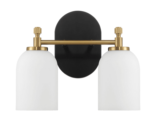 Vortex Two Lights Vanity in Traditional Style for Over Bathroom Mirror Wall Sconce 12.25"W × 10.125"H × 5.5"E With White Frosted Glass - West Lamp