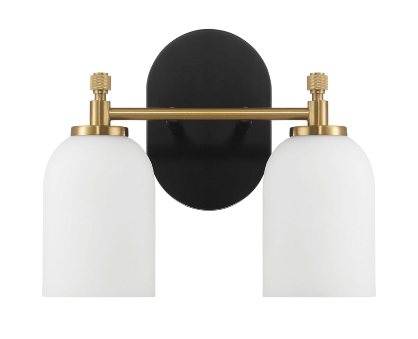 Vortex Two Lights Vanity in Traditional Style for Over Bathroom Mirror Wall Sconce 12.25"W × 10.125"H × 5.5"E With White Frosted Glass - West Lamp