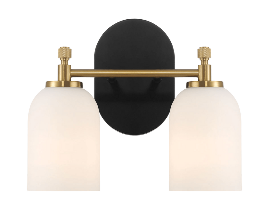 Vortex Two Lights Vanity in Traditional Style for Over Bathroom Mirror Wall Sconce 12.25"W × 10.125"H × 5.5"E With White Frosted Glass - West Lamp