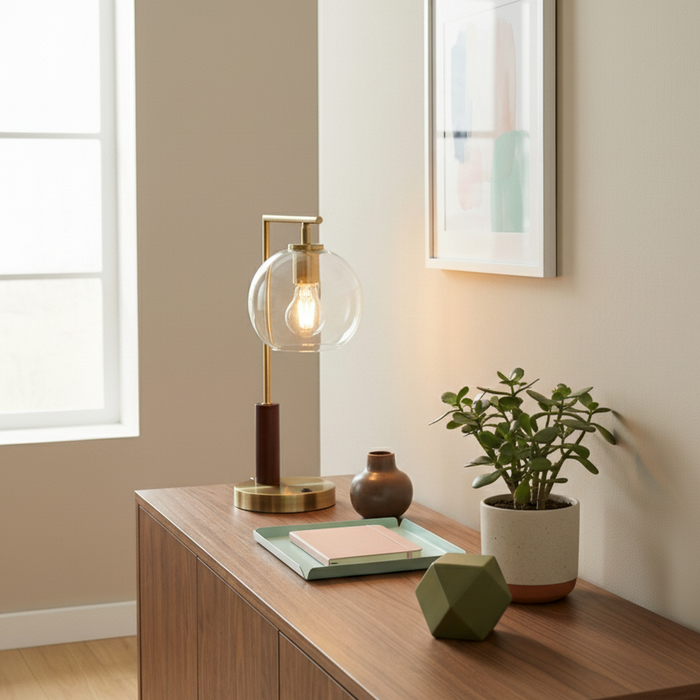 Wander Table Lamp | Bronze Right Angle Frame & Glass Globe
