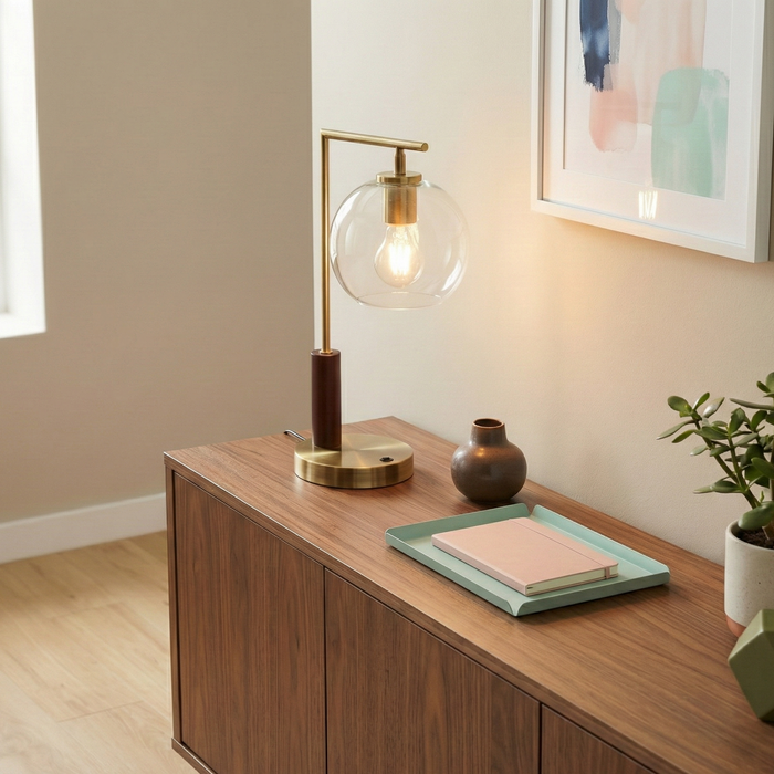 Wander Table Lamp | Bronze Right Angle Frame & Glass Globe