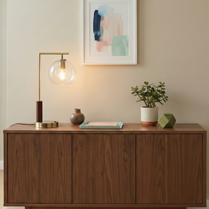 Wander Table Lamp | Bronze Right Angle Frame & Glass Globe