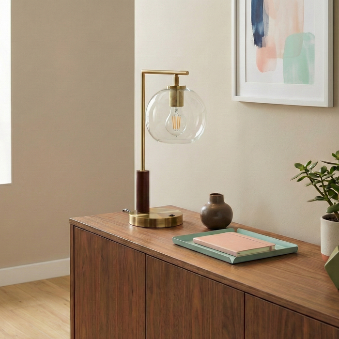 Wander Table Lamp | Bronze Right Angle Frame & Glass Globe