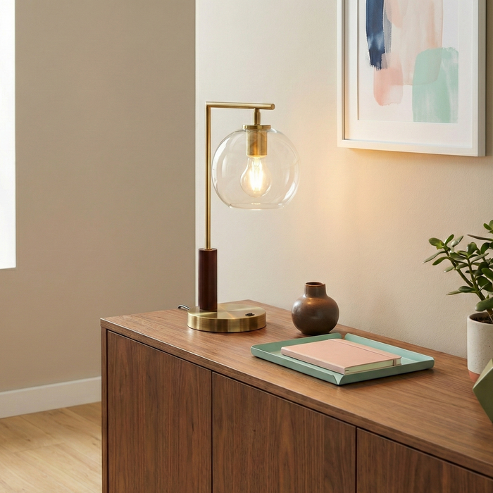 Wander Table Lamp | Bronze Right Angle Frame & Glass Globe