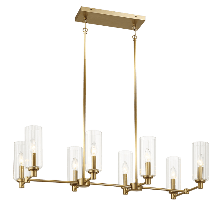 Willow Eight Lights Island With Clear Ribbed Glass Pendant Lamp - Satin Brass - West Lamp