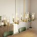 Willow Eight Lights Island Pendant | Satin Brass & Clear Ribbed Glass