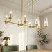 Willow Eight Lights Island Pendant | Satin Brass & Clear Ribbed Glass