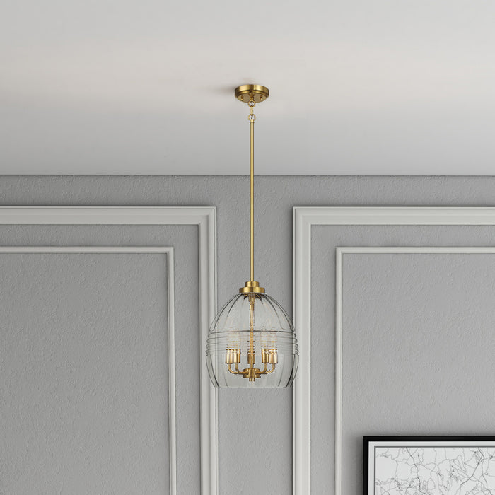 Zen Five Pendant Chain Hanging Light with Clear Glass - Satin Brass