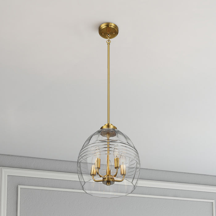 Zen Five Pendant Chain Hanging Light with Clear Glass - Satin Brass