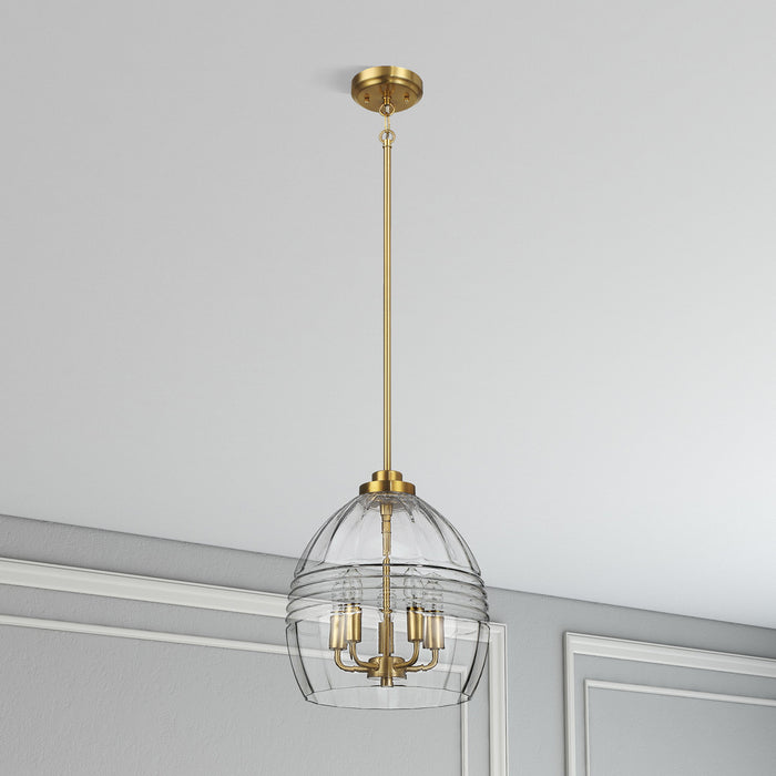 Zen Five Pendant Chain Hanging Light with Clear Glass - Satin Brass