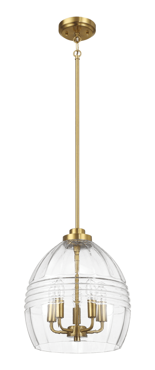 Zen Five Pendant Chain Hanging Light with Clear Glass - Satin Brass - West Lamp