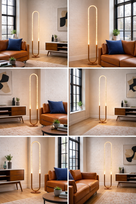 Zeon LED Floor Lamp | Coarse Gold & Integrated Loop Design