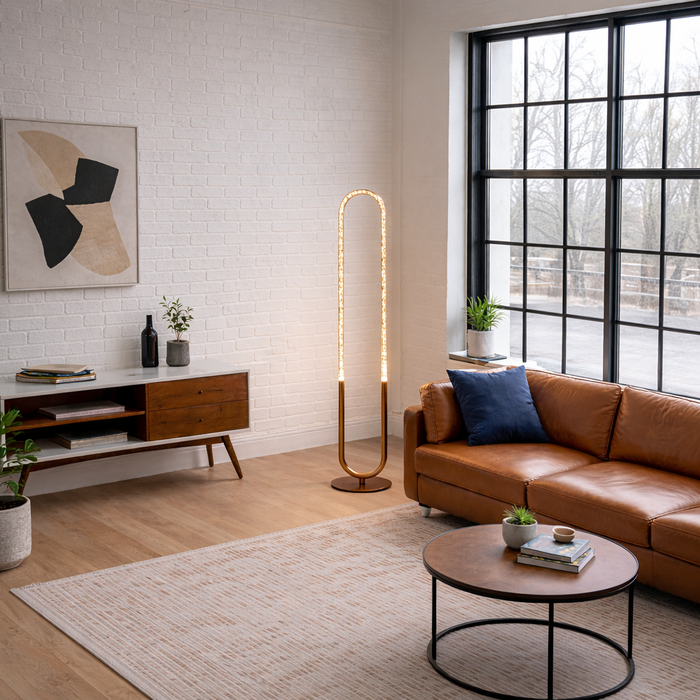 Zeon LED Floor Lamp | Coarse Gold & Integrated Loop Design