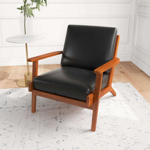 Connor Solid Wood Genuine Leather Lounge Chair